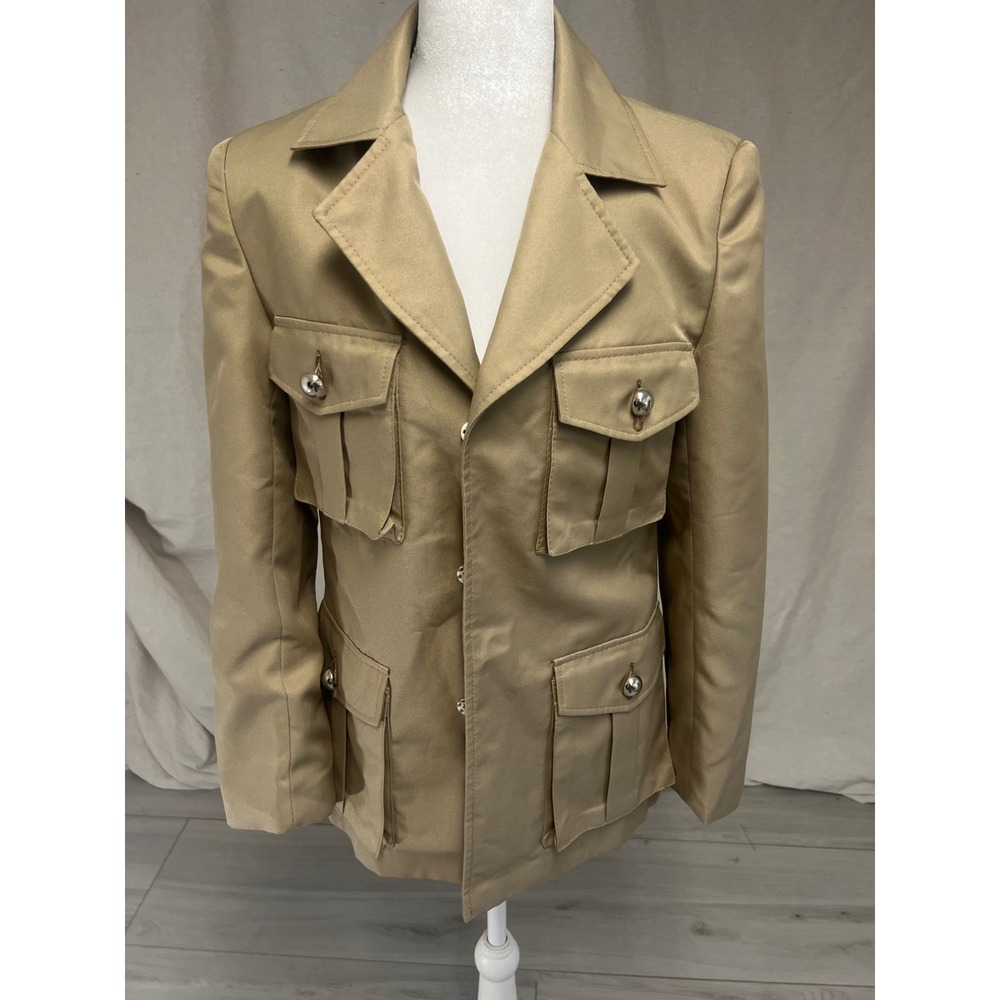 Vintage Safari Field Jacket Tan Khaki 4 Pocket Utility Blazer Military Gorpcore